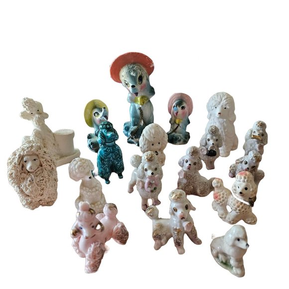 Other - Bundle of 17 Vintage White Pink & Blue Ceramic Poodles Various Sizes & Textures